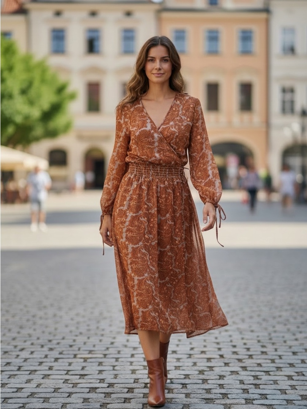 Traffic People Rust Paisley Maxi Dress Sz L